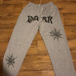 SHEIN Gray Sweatpants with Black Spider Web Design